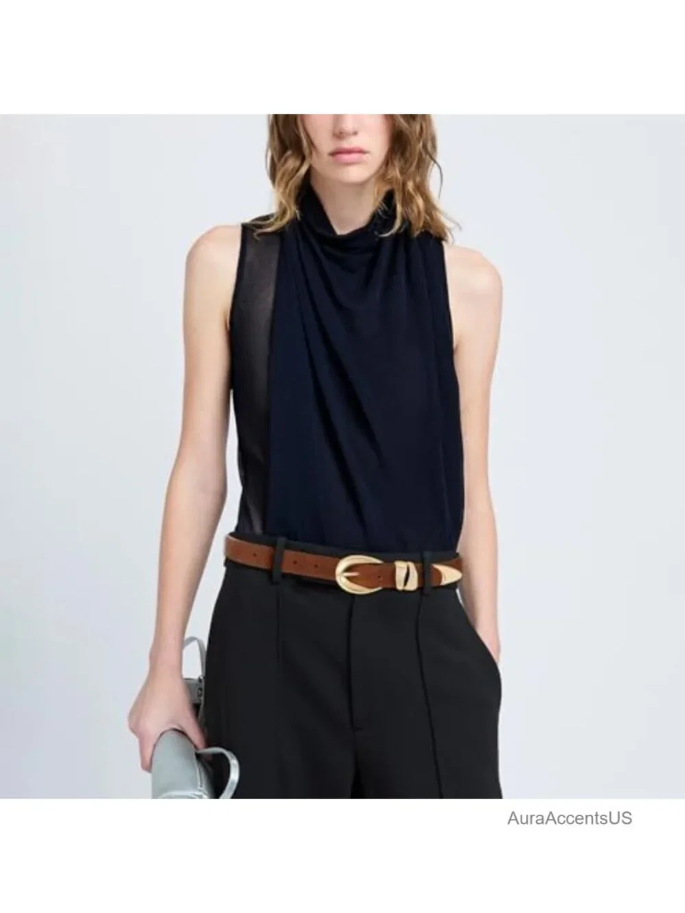 Women's Faux Leather Belt with Gold Buckle - Stylish Dress Belt